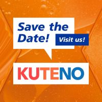 Speech bubbles featuring the KUTENO 2026 logo and the text ‘Save the Date – visit us!’ are set against a background of speciality lubricants