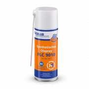 ELKALUB FLC 9010 syn­thet­ic oil spray  in an orange 400 ml spray can. A dosing dyse is attached to the white cap. An NSF and an H1-certified logo are printed on the label.