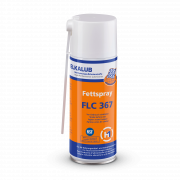 ELKALUB FLC 367 Fettspray in einer orangen 400-ml-Spraydose. Am weißen Deckel ist eine Dosierkanyle befestigt. Auf dem Etikett sind ein NSF- und ein H1-zertifiziert-Logo aufgedruckt.