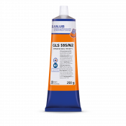 ELKALUB GLS 595/N2 in einer 250-g-Tube mit orange-blauem Aufdruck und weißem Etikett. Auf dem Etikett sind ein NSF- und ein H1-zertifiziert-Logo aufgedruckt.